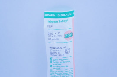 Braun 4252543-02 Introcan Safety IV Cath. 20G x1inch 65ml/min (x)